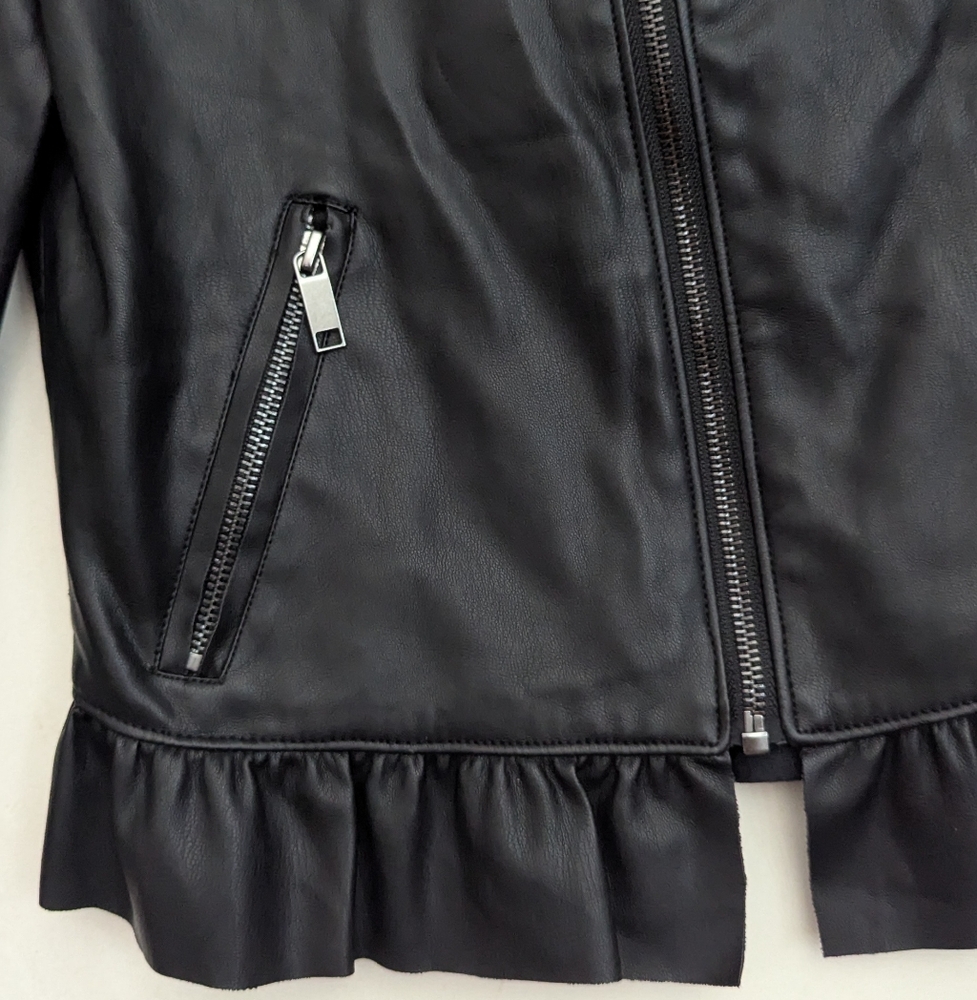 Zara Black Leather Ruffle-Hem Jacket - Picture 6 of 10